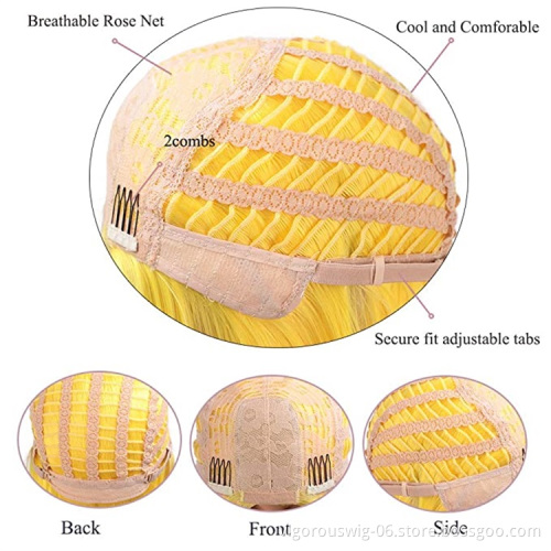 Vigorous Short Bob Hair Wigs Yellow Colored Wig Middle Part Heat Resistant Fashion Synthetic Wig for Women